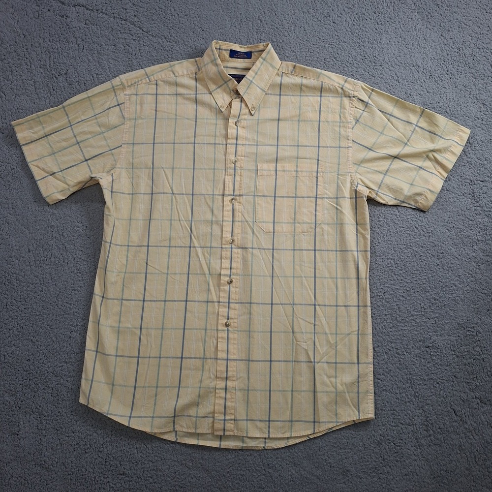 Pendleton Mens Cotton Shirt Short Sleeve Plaid Button Up Yellow Size M Casual
